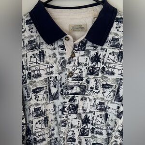 St John’s Bay Men’s‎ White Polo Blue Palm Trees Boats Ocean 100% Cotton XXL